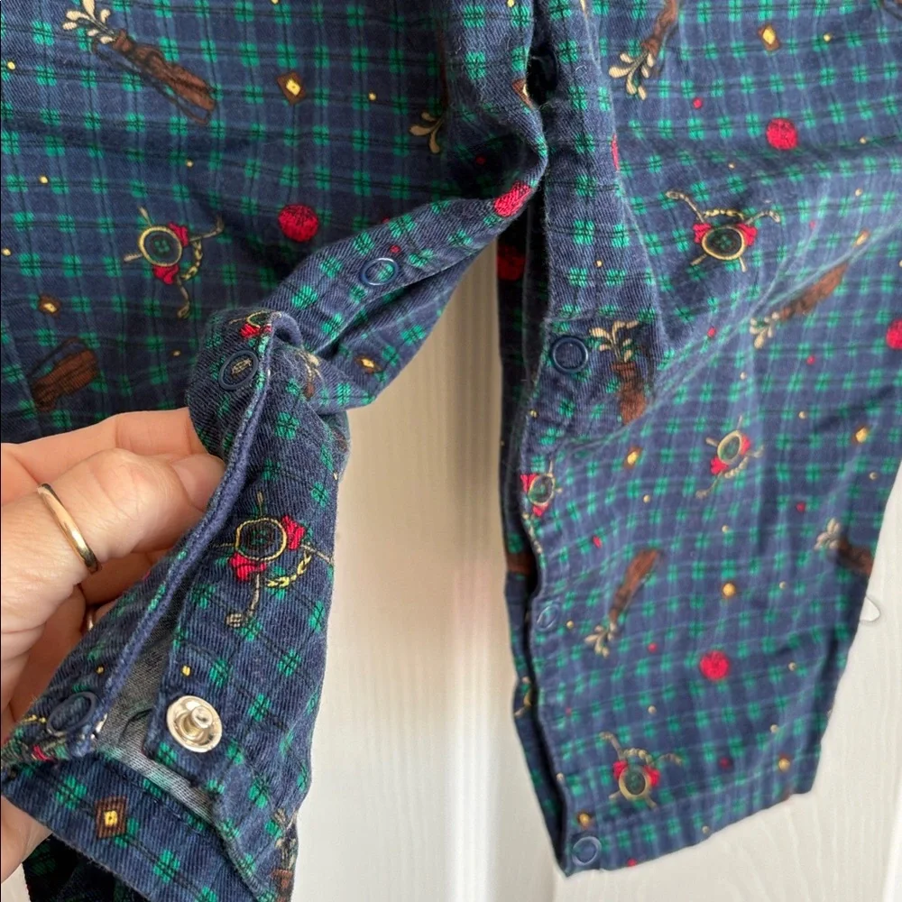 VINTAGE Gymboree Navy Plaid Gold Print Overalls